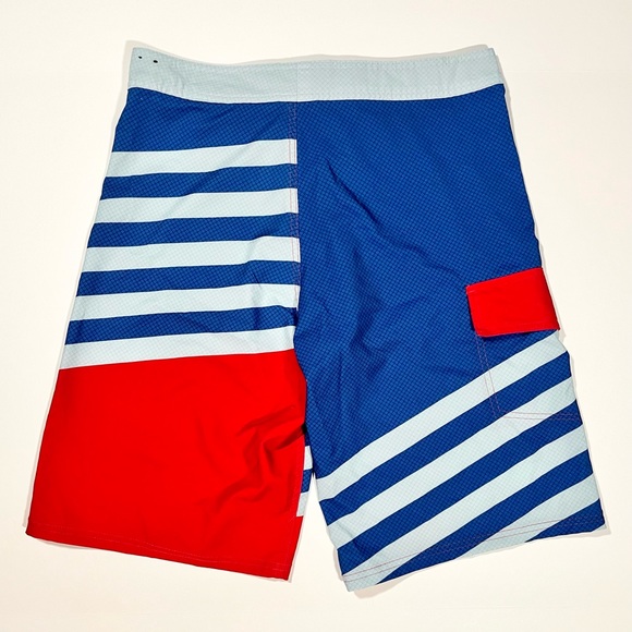 OP Swimming Trunks Board Shorts Blue & Red With Drawstrings & Pocket - Size 30 - Picture 2 of 8